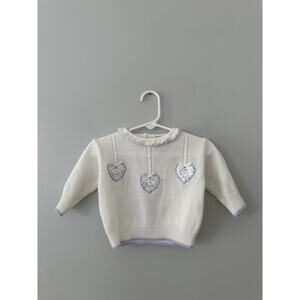 Vintage80s Small Steps White Knitted Heart Lamb Sweater 3-6 Months